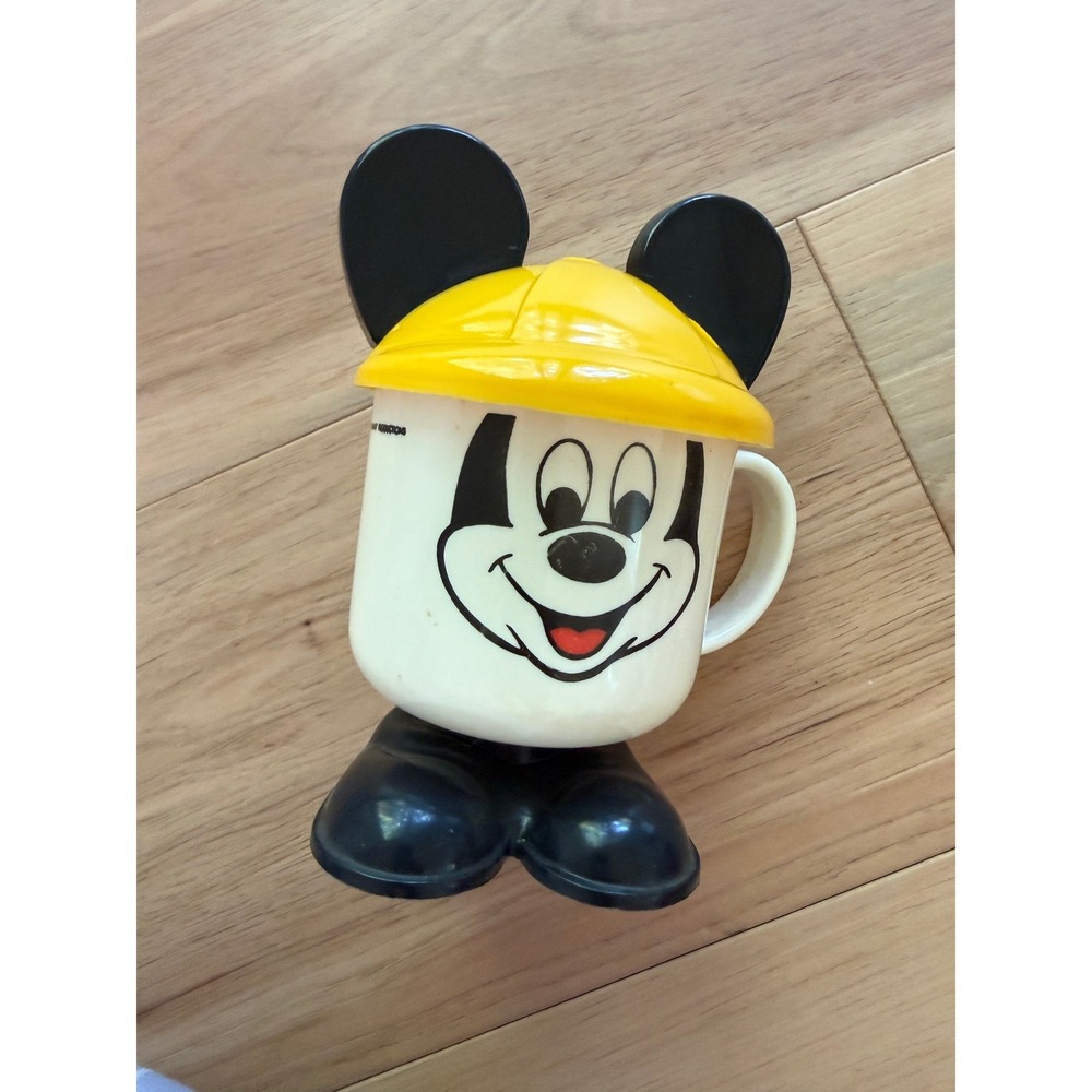 Disney Mickey Mouse‎ Sippy Cup Kids White Yellow 1980s Vintage Hard Hat Mug